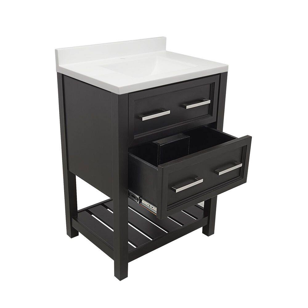 Espresso 25'' Single Bathroom Vanity with White Quartz Top