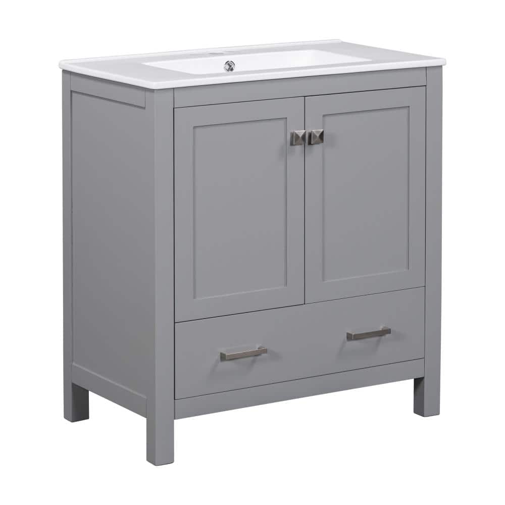 30 in. W x 18 in. D x 34 in. H Single Sink Bathroom Vanity in Gray with White Ceramic Top price history on PriceWatchPro