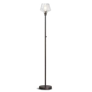 Cafe 71 in. Dark Bronze LED Dimmable Torchiere Floor Lamp with LED Bulb, Clear Glass Shade