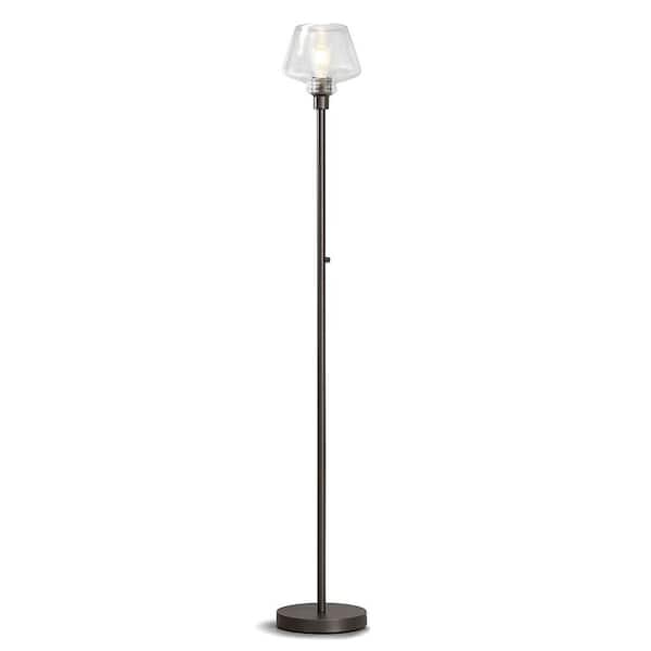 HomeGlam Cafe 71 in. Dark Bronze LED Dimmable Torchiere Floor Lamp with LED Bulb, Clear Glass Shade