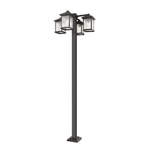 Portland 4-Light Rubbed Bronze 99 in. Aluminum Hardwired Outdoor Weather Resistant Post Light Set with No Bulb Included