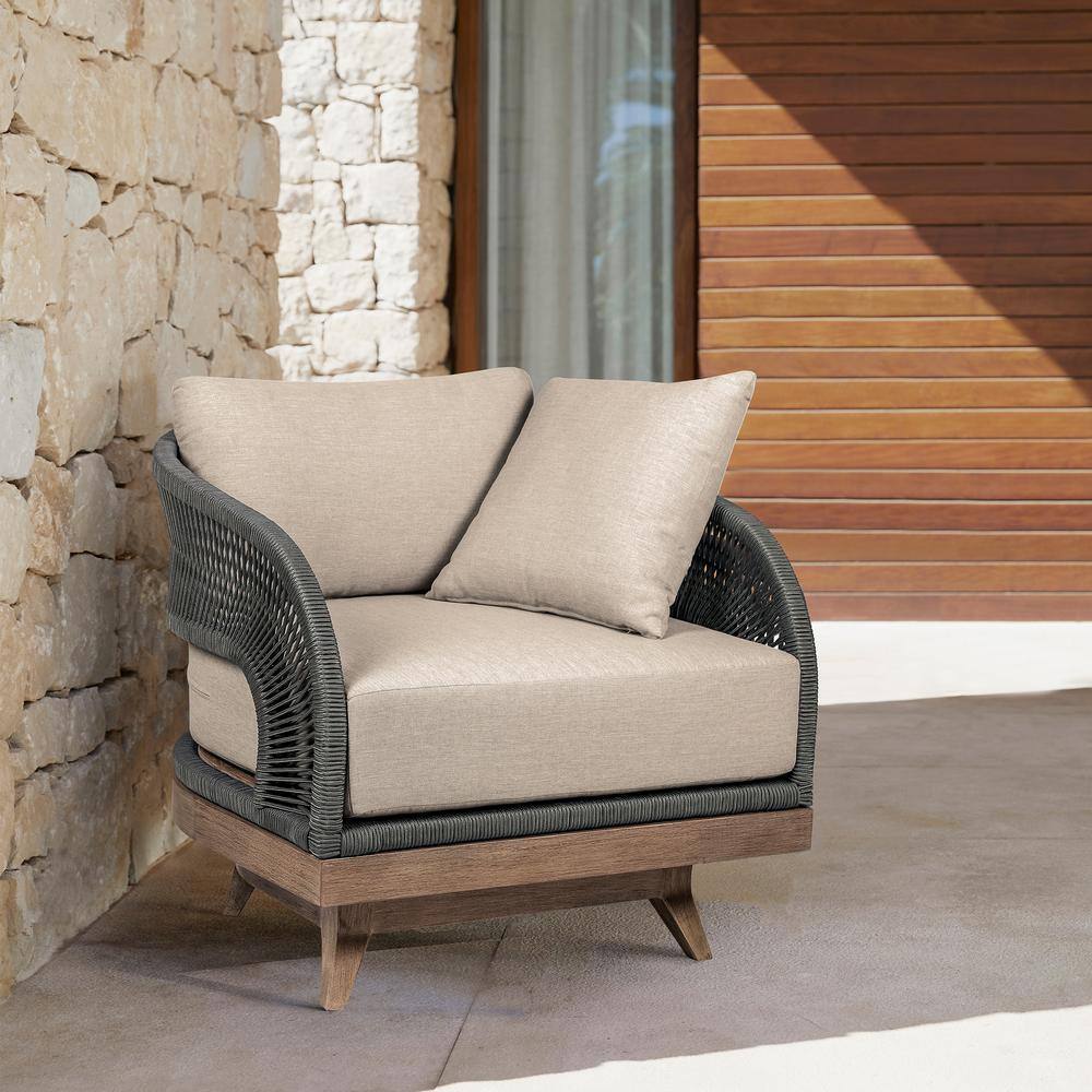 Orbit Light Brown Eucalyptus Wood Outdoor Lounge Chair with Taupe Cushion