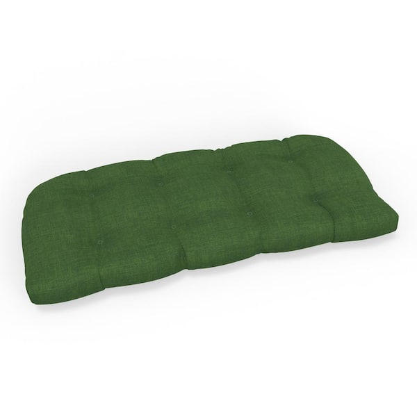 Solid Twill 44 in W x 5 in H Rectangular Outdoor Tufted Wicker Loveseat Bench Cushion 1-Count in Green Splash