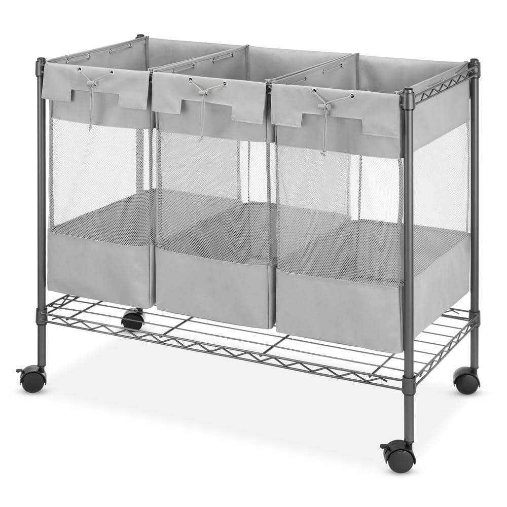 Whitmor Gunmetal 3Bag Laundry Sorter with Wheels 61308766BB The