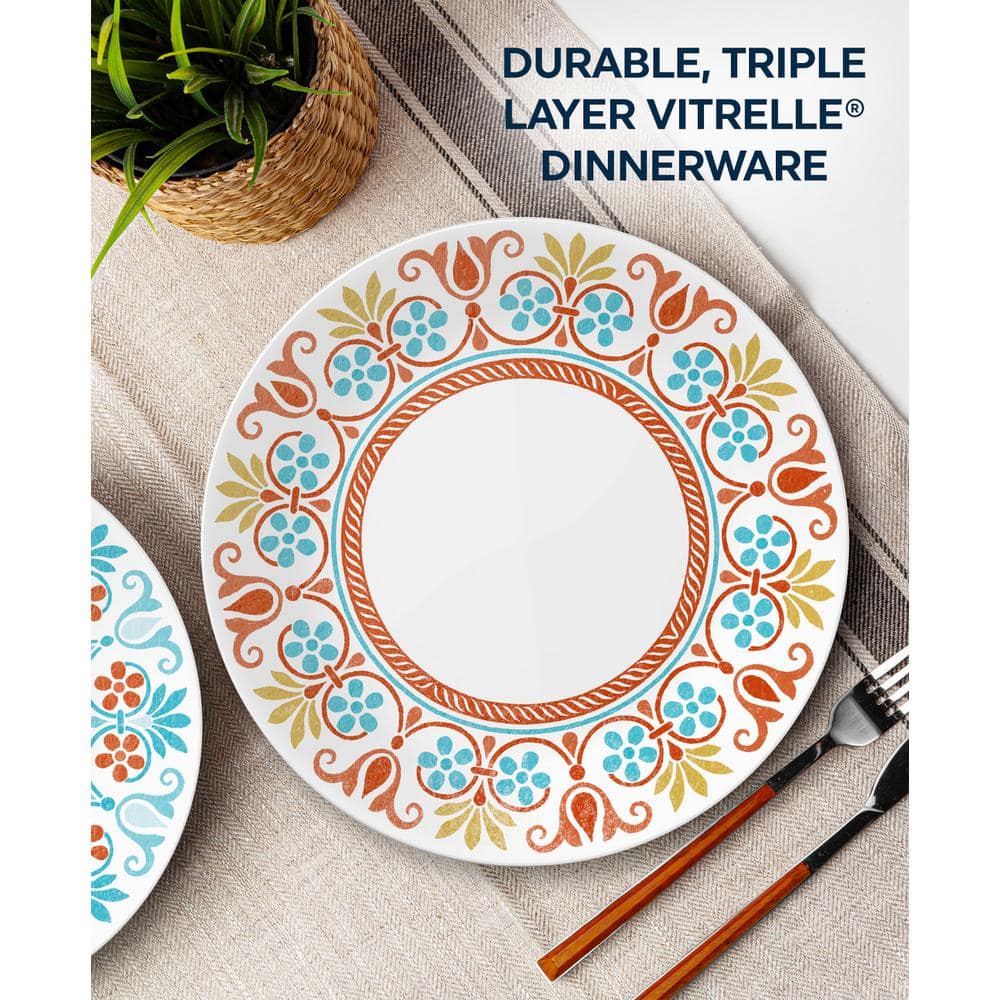 Terracotta Dreams Multicolor Floral Glass Dinnerware Set, Service for 4