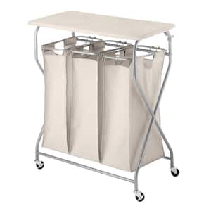 Easy-Lift Triple Laundry Sorter with Folding Table