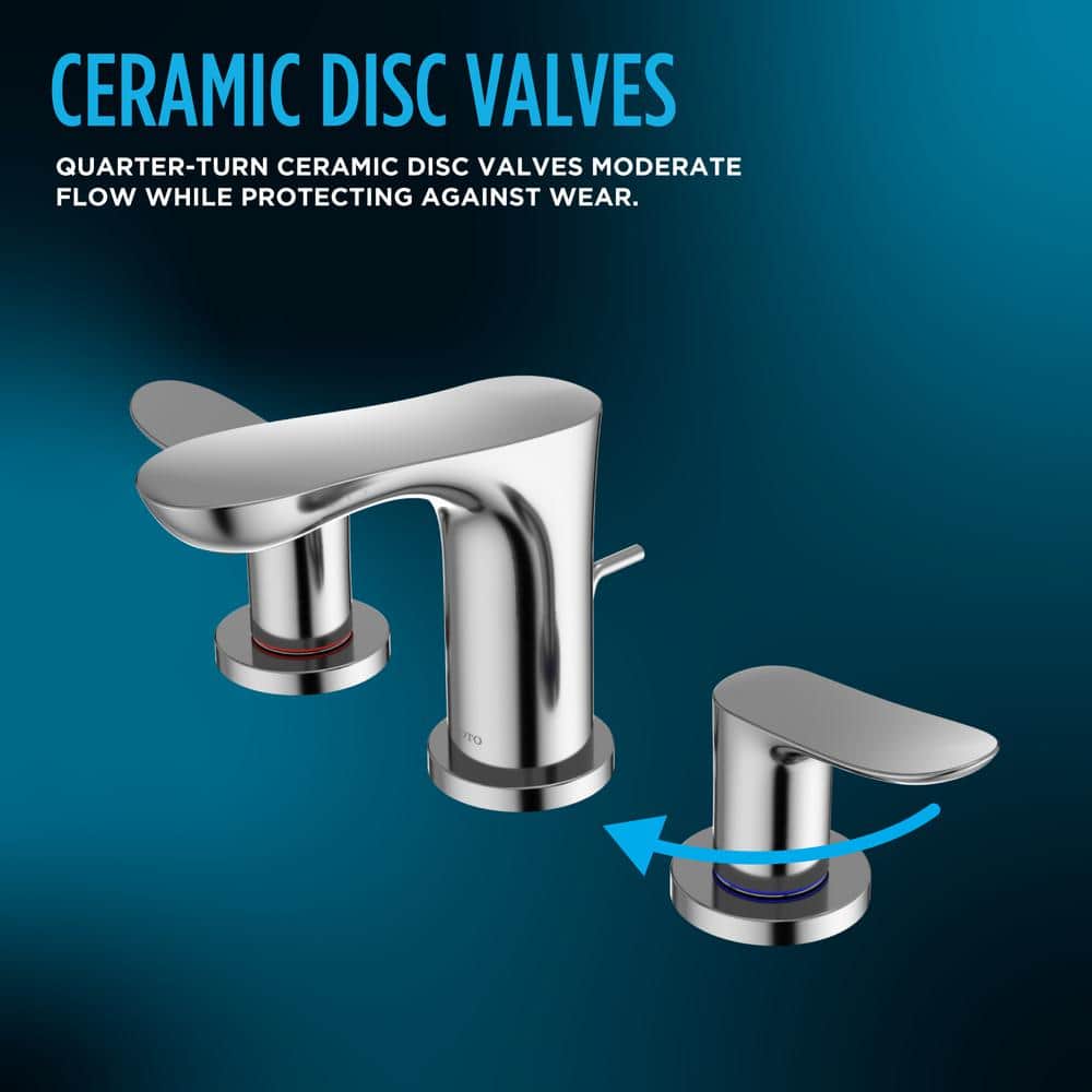 Chrome Modern Widespread Bathroom Faucet with Drain Assembly