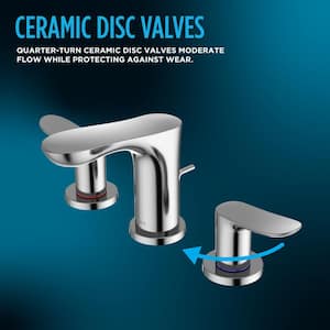 GR Series 1.2 GPM 8 in. Widespread Two HandleBathroom Sink Faucet with Drain Assembly, Polished Chrome