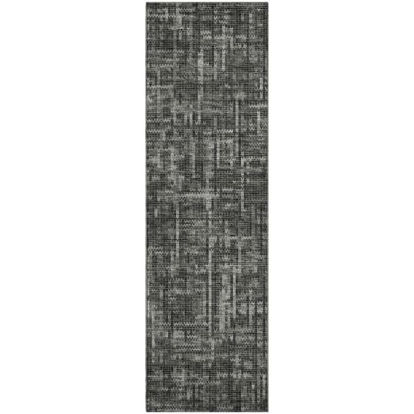 Mayfield Premium Machine Washable Abstract AMF2130 Charcoal 2 ft. x 7 ft. Runner Rug