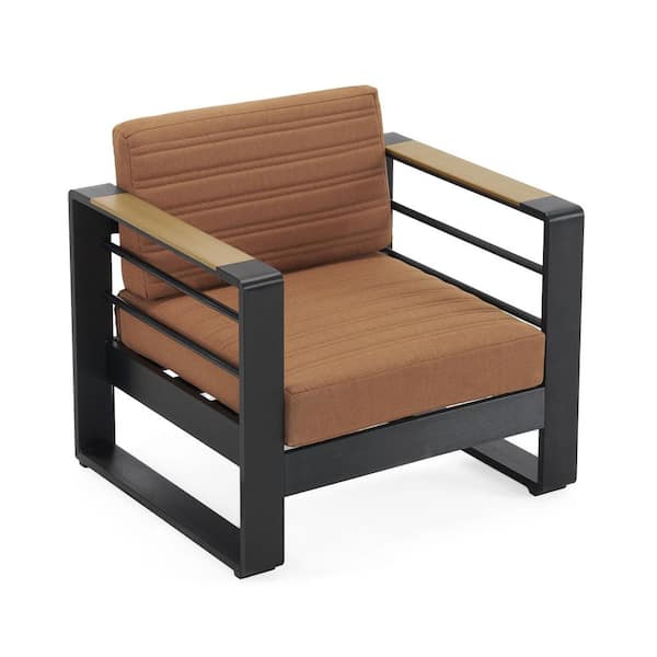 Unbranded Modern Design Aluminum Outdoor Patio Lounge Chair, Open Backrest Club Chair with Orange Cushion Durable Frame