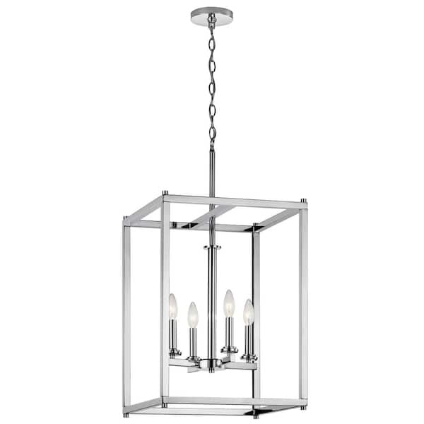 KICHLER Crosby 4-Light Chrome Contemporary Candle Foyer Pendant Hanging Light