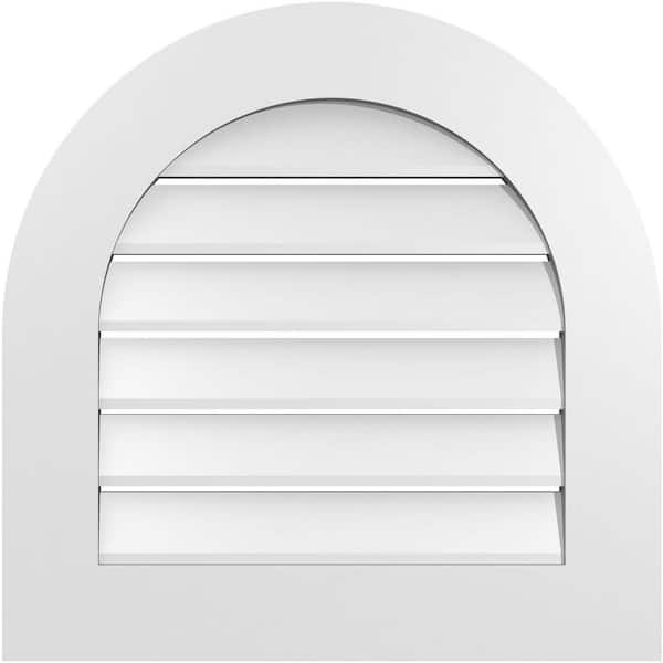 Ekena Millwork 24 in. x 24 in. Round Top White PVC Paintable Gable Louver Vent Functional