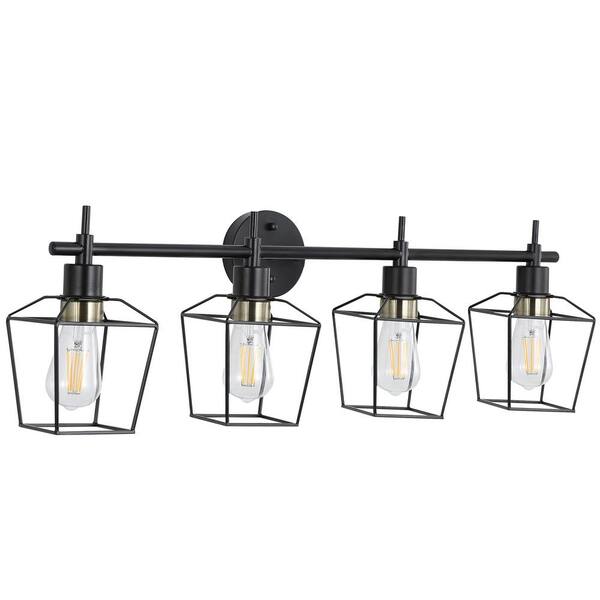 HKMGT Farmhouse 32.28 in. 4Light Black Bathroom Vanity Light with Wire