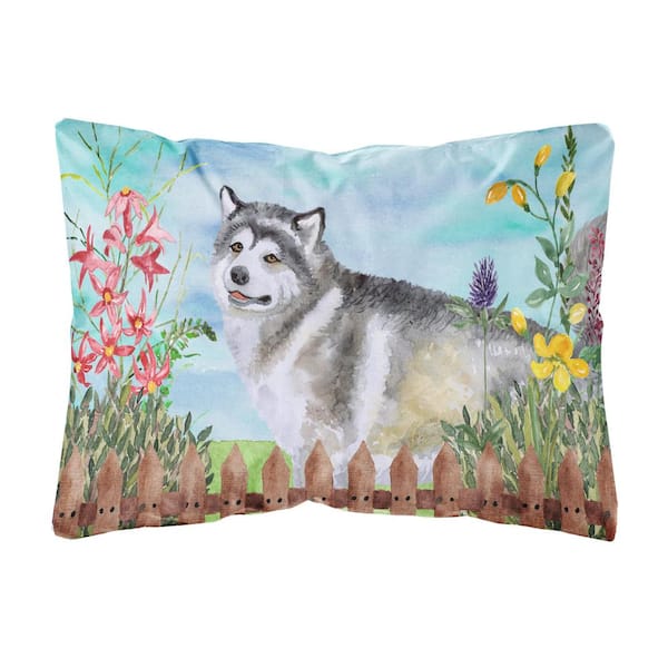 Caroline's Treasures 12 in. x 16 in. Multi-Color Outdoor Lumbar Throw Pillow Alaskan Malamute Spring