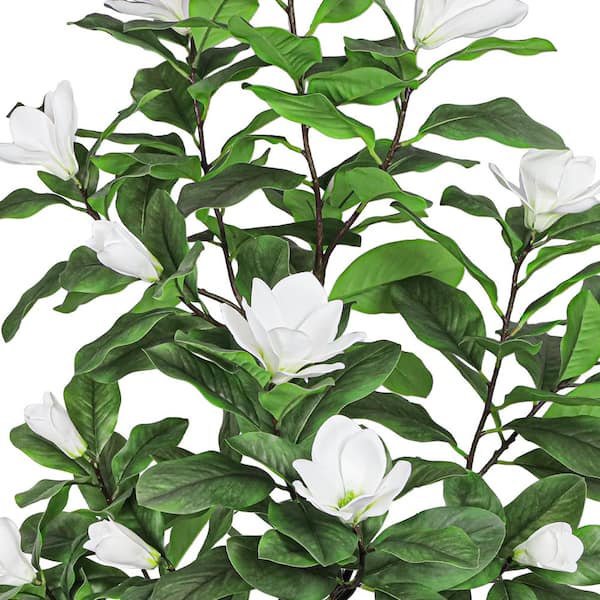 6 ft. Real Touch White Artificial Magnolia Flower Tree in Black Pot