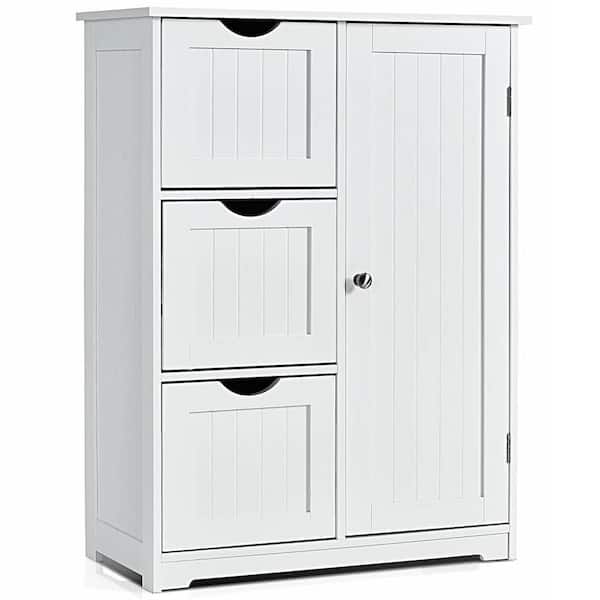 Dracelo 22 in. W x 12 in. D x 32 in. H White Freestanding Bathroom Linen Cabinet with Three Drawers and Cupboard
