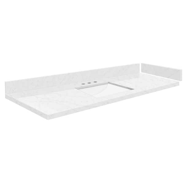 Transolid Silestone 58 in. W x 22.25 in. D Quartz White Rectangular Single Sink Vanity Top in Statuario