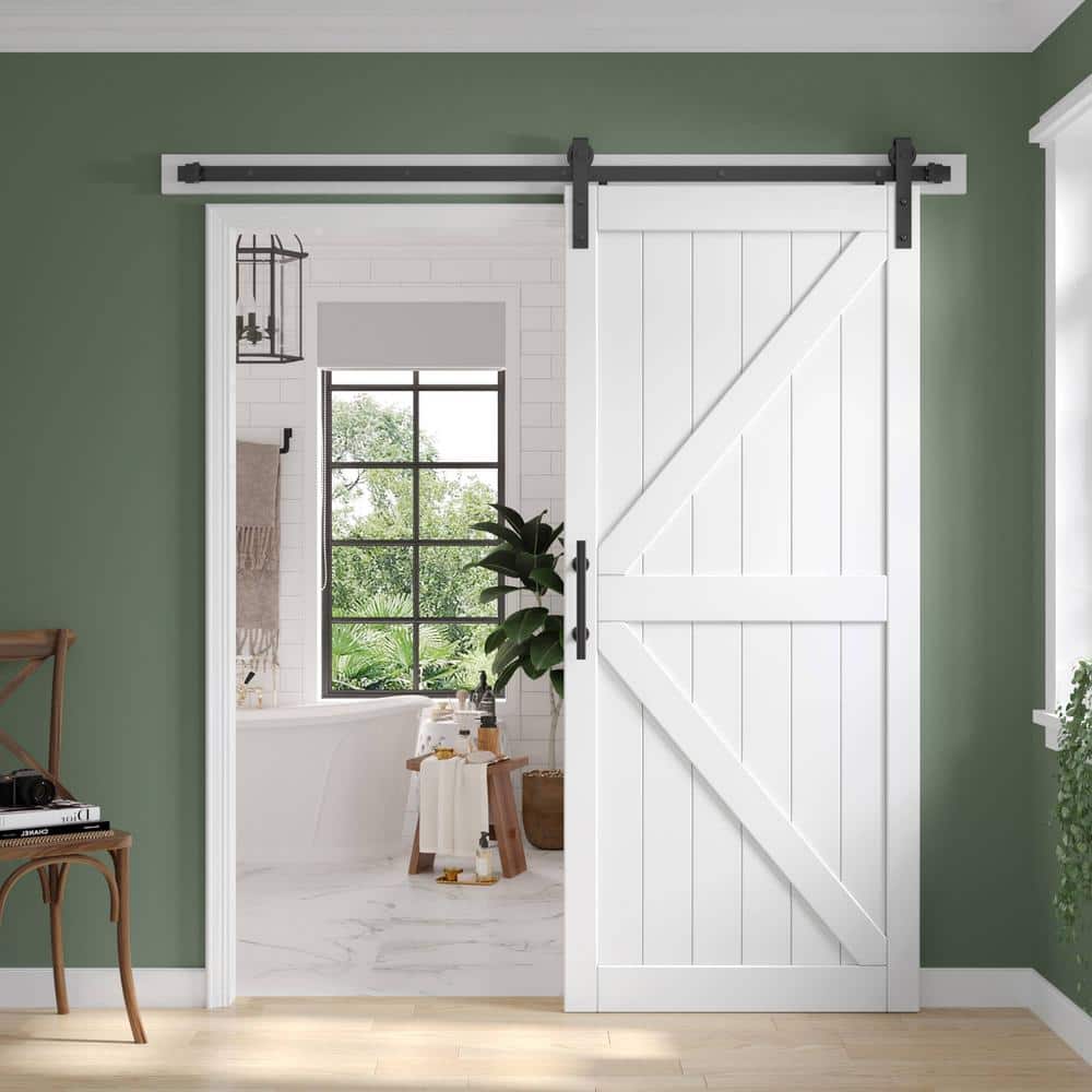 White K-Frame MDF Sliding Barn Door with Hardware Kit