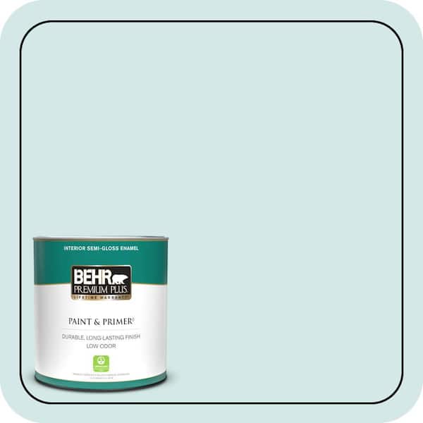 BEHR PREMIUM PLUS 1 qt. #T14-5 Sky Blue Semi-Gloss Enamel Low Odor Interior Paint & Primer