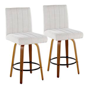 Hank 26 in. Walnut Wood and Light Grey Fabric Fixed-Height Counter Stool (Set of 2) LYW