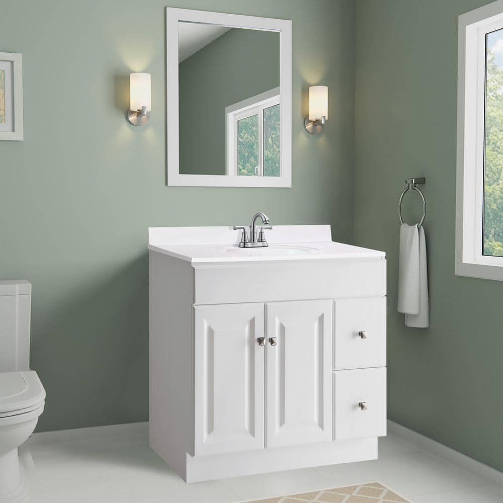 Solid White Cultured Marble 25" Vanity Top with Integrated Sink