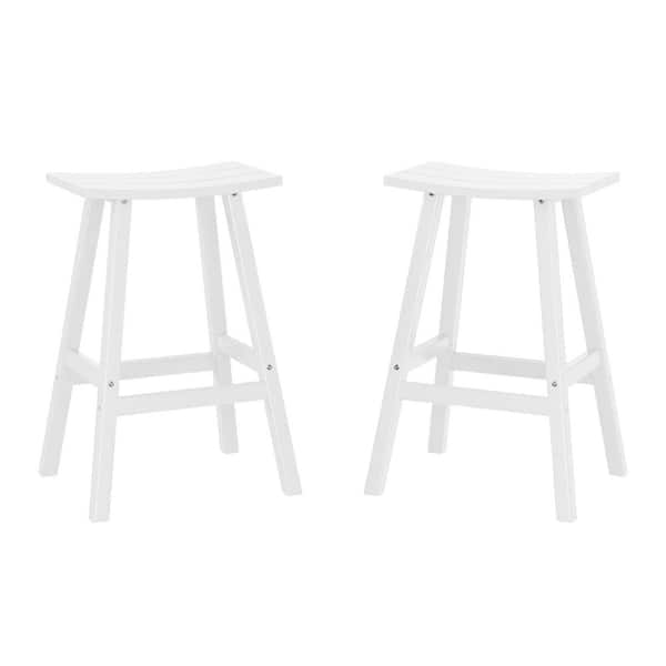 WESTIN OUTDOOR Franklin White 24 in. Poly HDPE Fade Resistant Outdoor Patio Saddle Seat Counter Height Bar Stool (Set of 2)