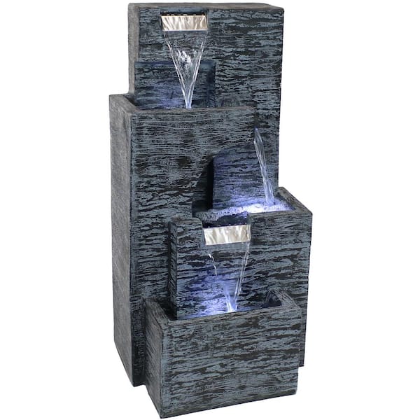 Sunnydaze Decor 32 in. Contemporary Cascading Tower Water Fountain with LED Lights