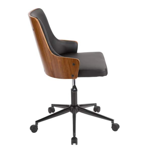 Lumisource Stella Walnut And Black Faux, Wood Leather Desk Chair