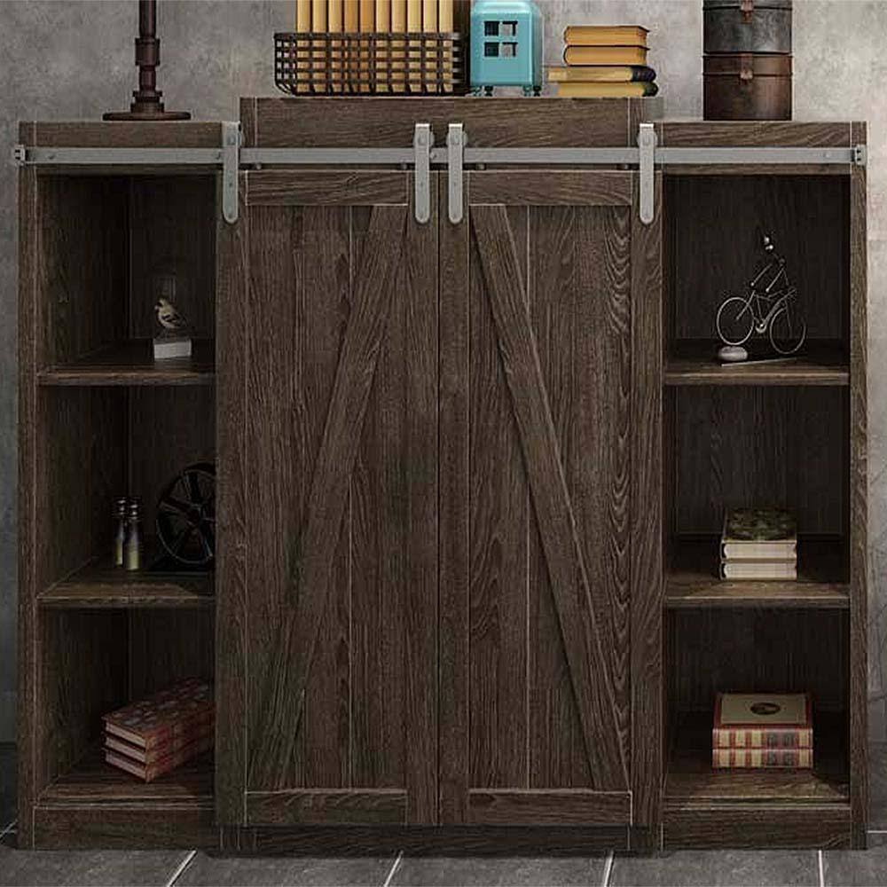 Satin Nickel Hook Mini Single Track Barn Door Hardware Kit