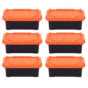 12 Qt. Stackble Storage Tote, with Heavy-duty Orange Buckles/ Lid, in Black, (6 Pack)