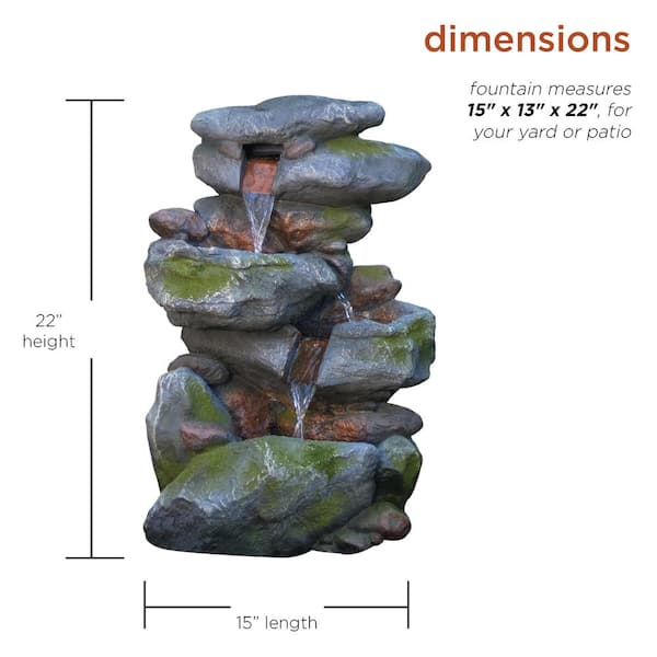 Alpine Corporation 22 in. Tall Outdoor 3-Tier Rock Waterfall Alpine Corporation 22 in. Tall Outdoor 3-Tier Rock Waterfall