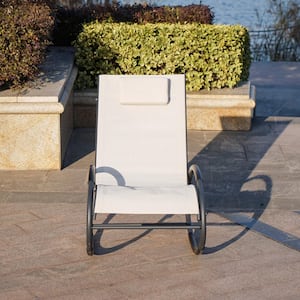 KOKI Black Metal Frame Outdoor Rocking Chair in Beige