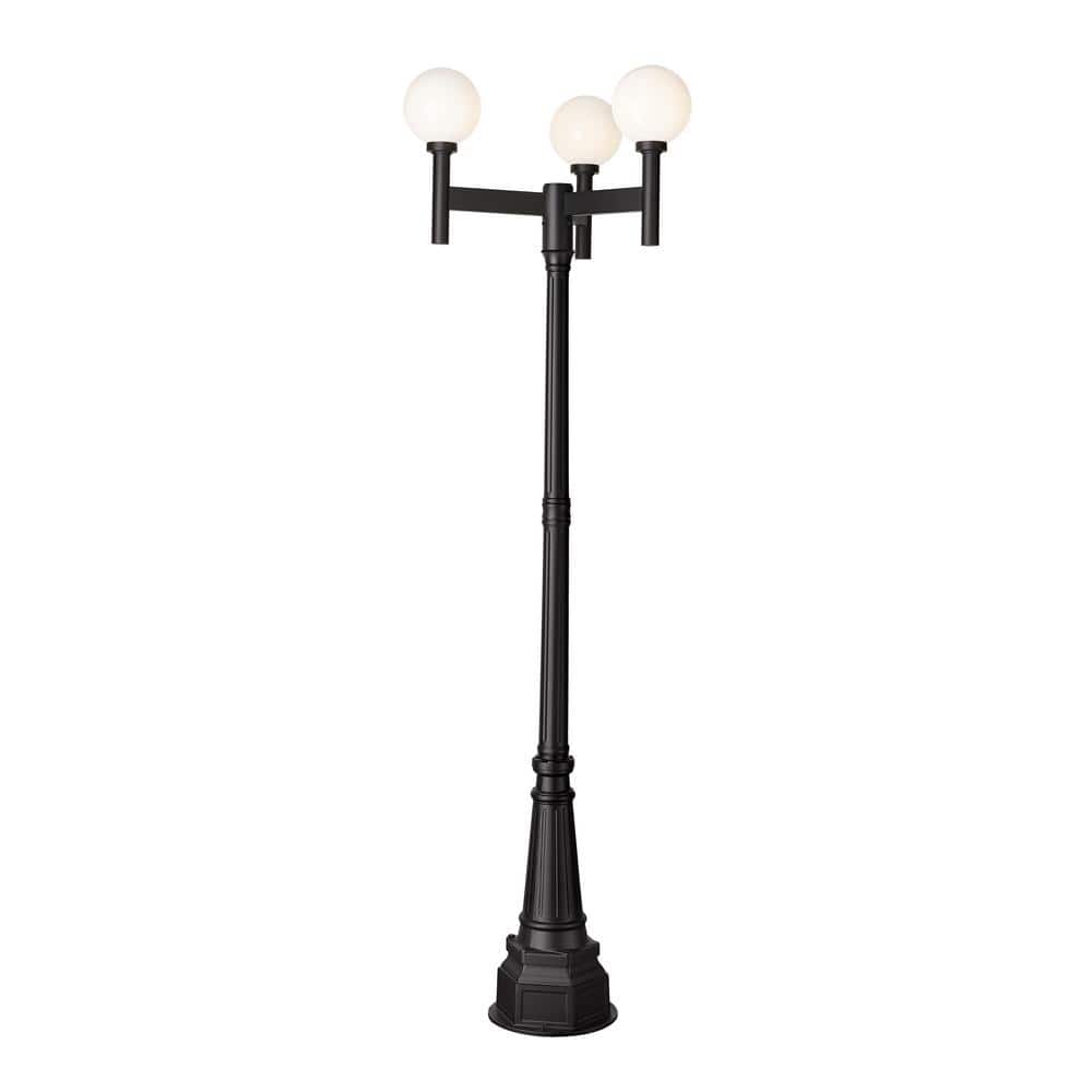 Laurent 3-Light Black Aluminum Hardwired Outdoor Marine Grade Post Light Se
