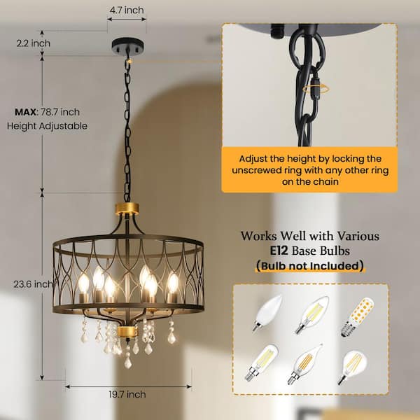 Zevni 19.7 ft. Gold Lighting Fixture Decorative Chain, Adjustable Hanging Chain for Chandeliers, Pendant Lights
