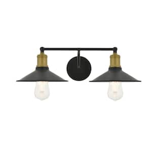 Timeless Home Ellen 20.9 in. W x 5.8 in. H 2-Light Brass and Black Wall Sconce
