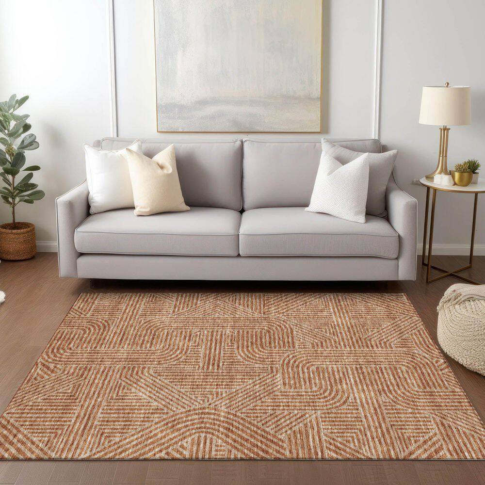 Terracotta Synthetic Flat Woven Rectangular Indoor/Outdoor Rug