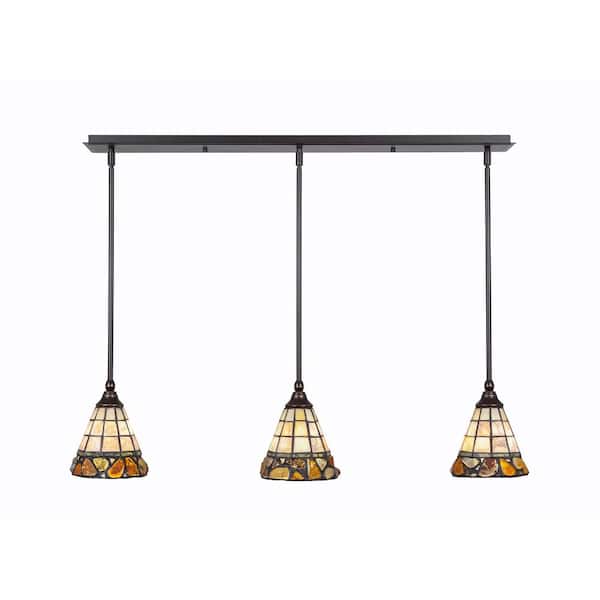 Unbranded Livingston 100-Watt 3 Light Dark Granite Linear Pendant Light with 7 in. Art Glass Glass Shades No Bulbs Included