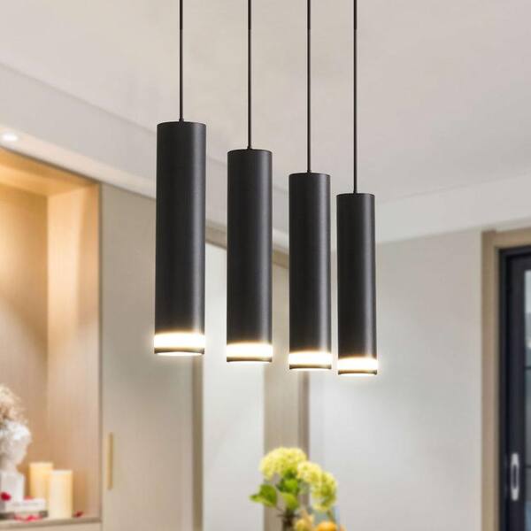 PUDO 39.37 in. 6-Light Cylinder Linear LED Black Pendant Light