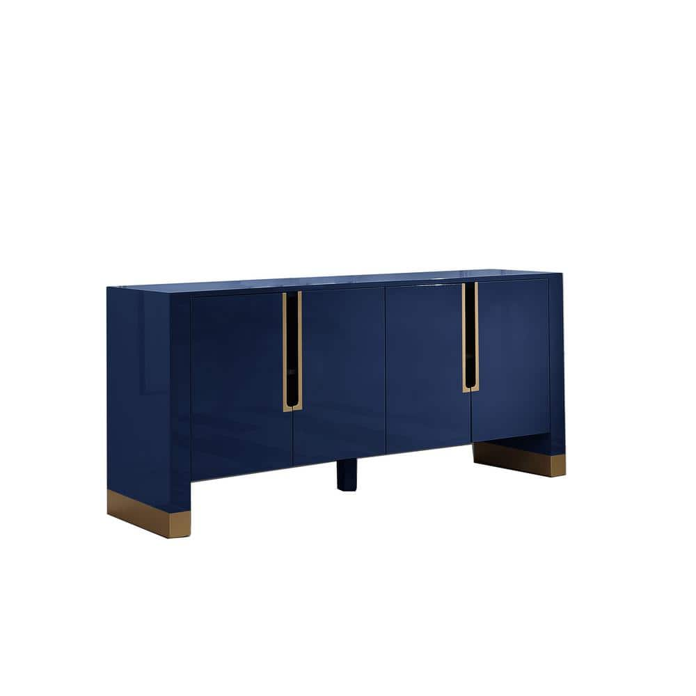 Best Master Furniture Severino 68 in. Navy High Gloss with Gold Accent Modern-Sideboard