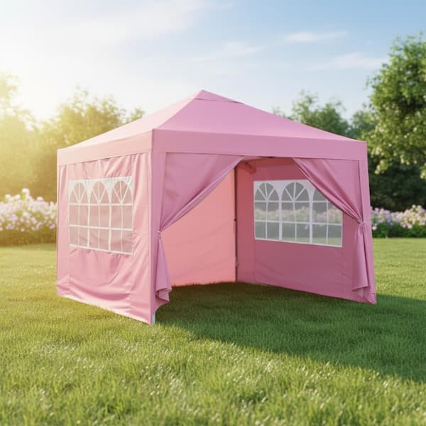 10 ft. x 10 ft. Pink Pop Up Gazebo Canopy Tent with 4 Removable Sidewalls