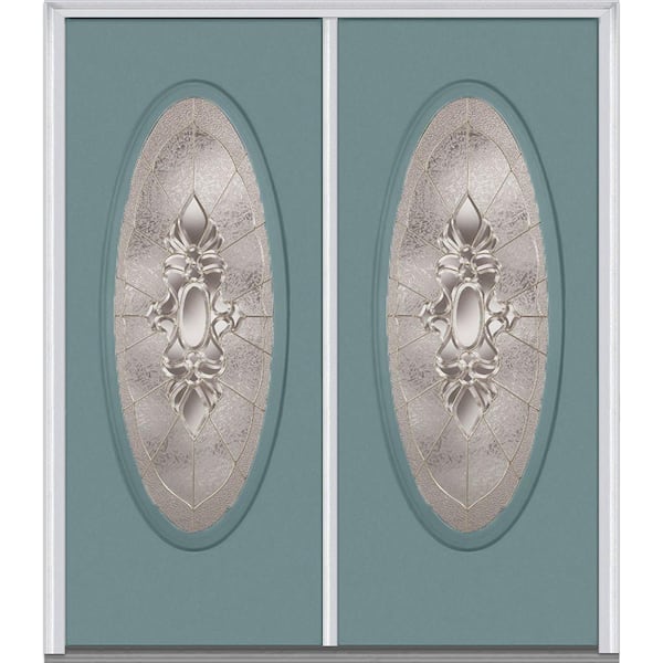 MMI Door 72 in. x 80 in. Heirloom Master Right-Hand Inswing Oval Lite Decorative Glass Painted Steel Prehung Front Door