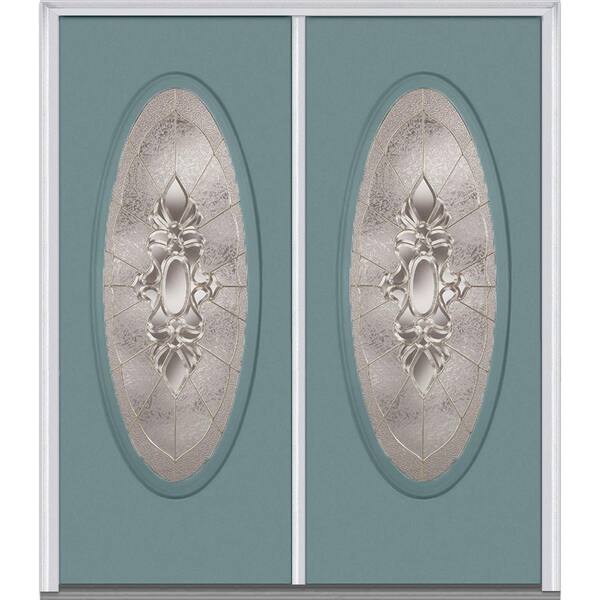 MMI Door 64 in. x 80 in. Heirloom Master Left-Hand Inswing Oval Lite Decorative Glass Painted Steel Prehung Front Door