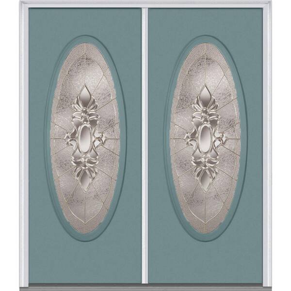 MMI Door 60 in. x 80 in. Heirloom Master Right-Hand Inswing Oval Lite Decorative Glass Painted Steel Prehung Front Door
