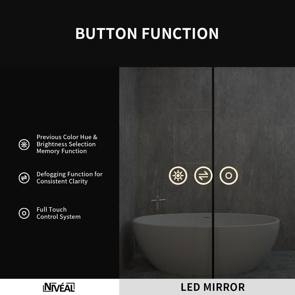 Clear 60" x 36" Frameless LED Bathroom Vanity Mirror