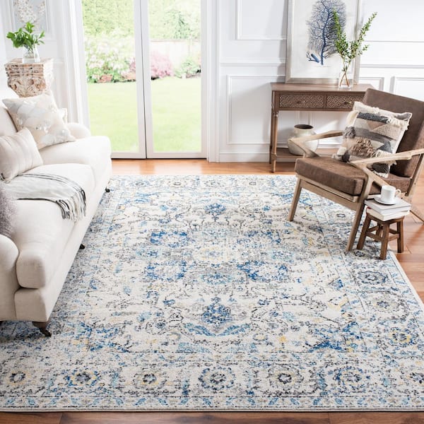Madison Grey/Ivory 11 ft. x 15 ft. Geometric Border Floral Medallion Area Rug