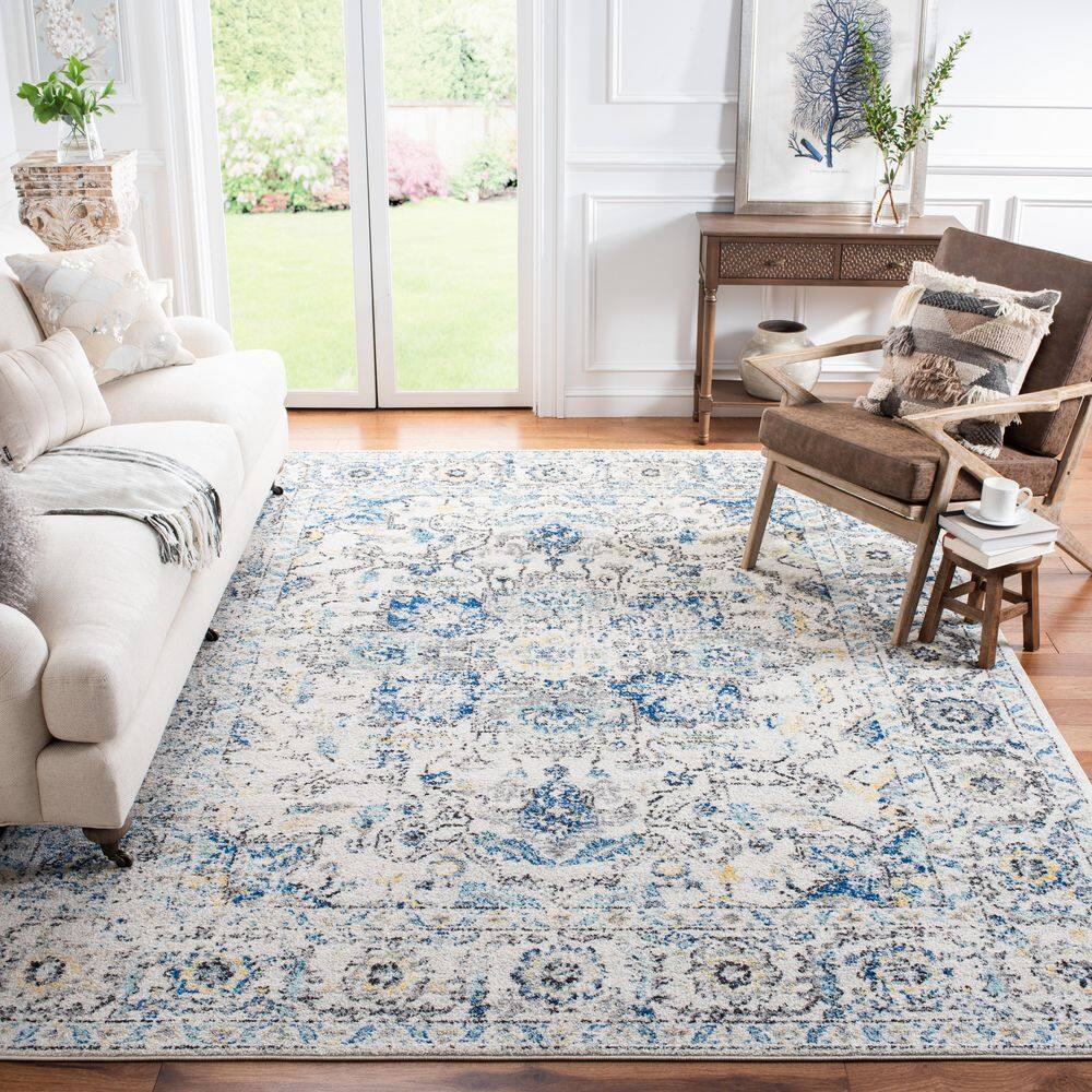 Madison Gray/Ivory 8 ft. x 8 ft. Distressed Border Square Area Rug - thumbnail 2