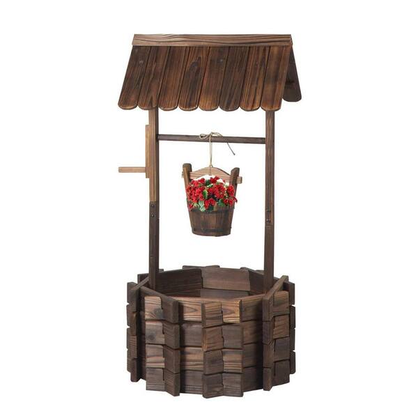 Wishing Well Basket Wooden Flower Box Organizer Storage 