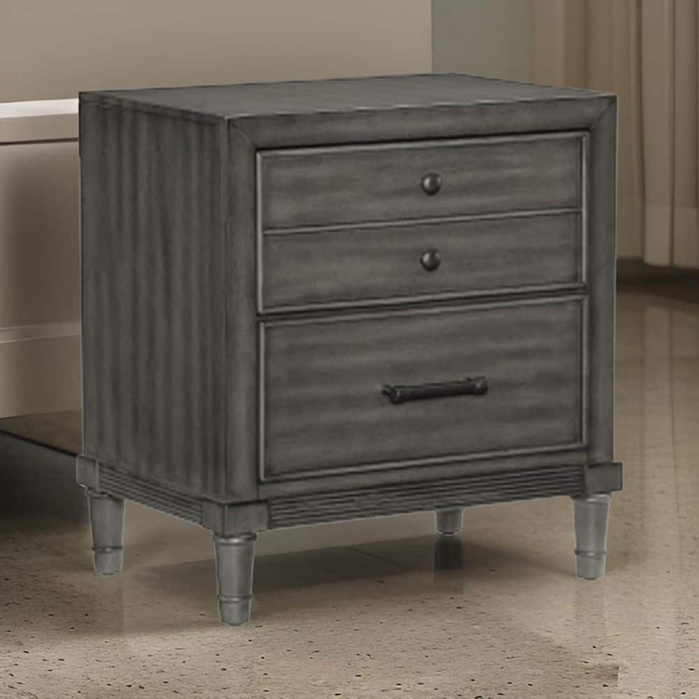 Gray 2 Drawer 25 in. W Nightstand with Tapered Legs