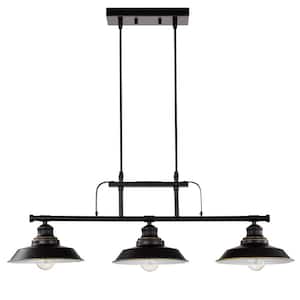3-Light Matte Black Dimmable Industrial Kitchen Island Pendant with Shade
