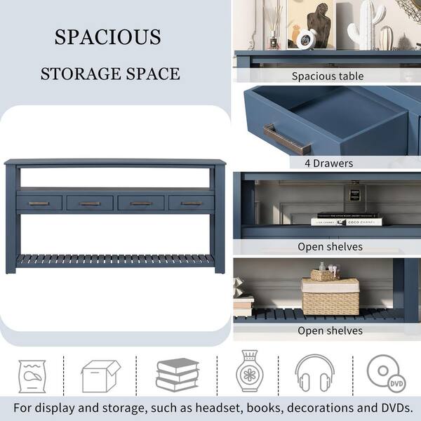 家具・インテリア For nat 62.2 in. W x 13.8 in. D x 32 in. H Navy Blue Linen Cabinet with 4